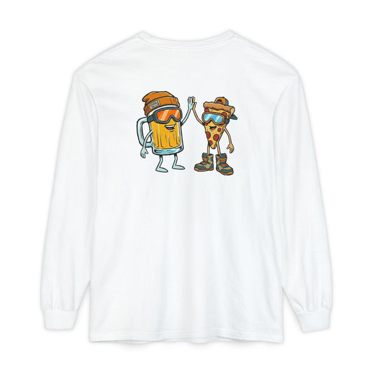 White long-sleeve shirt with cartoon character design on a white background