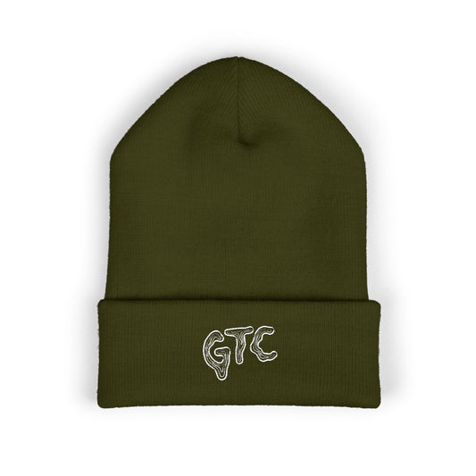 Green beanie with 'GTC' embroidery