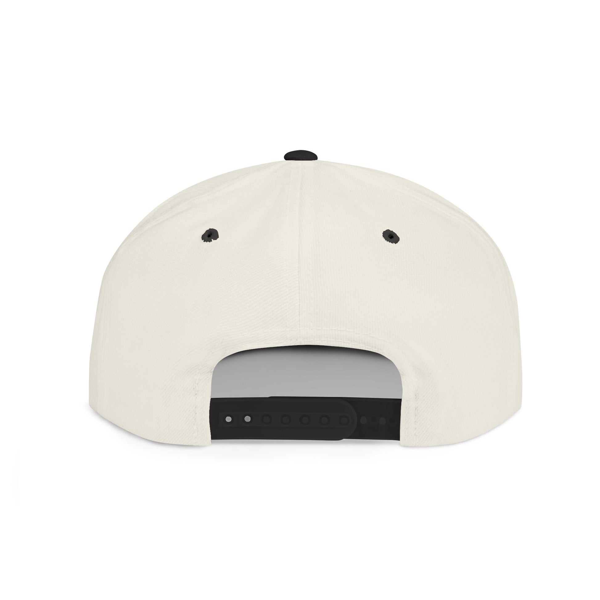 White cap with black accents on a white background